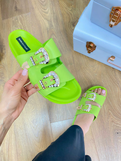 Sangria Gem Double Buckle Sliders