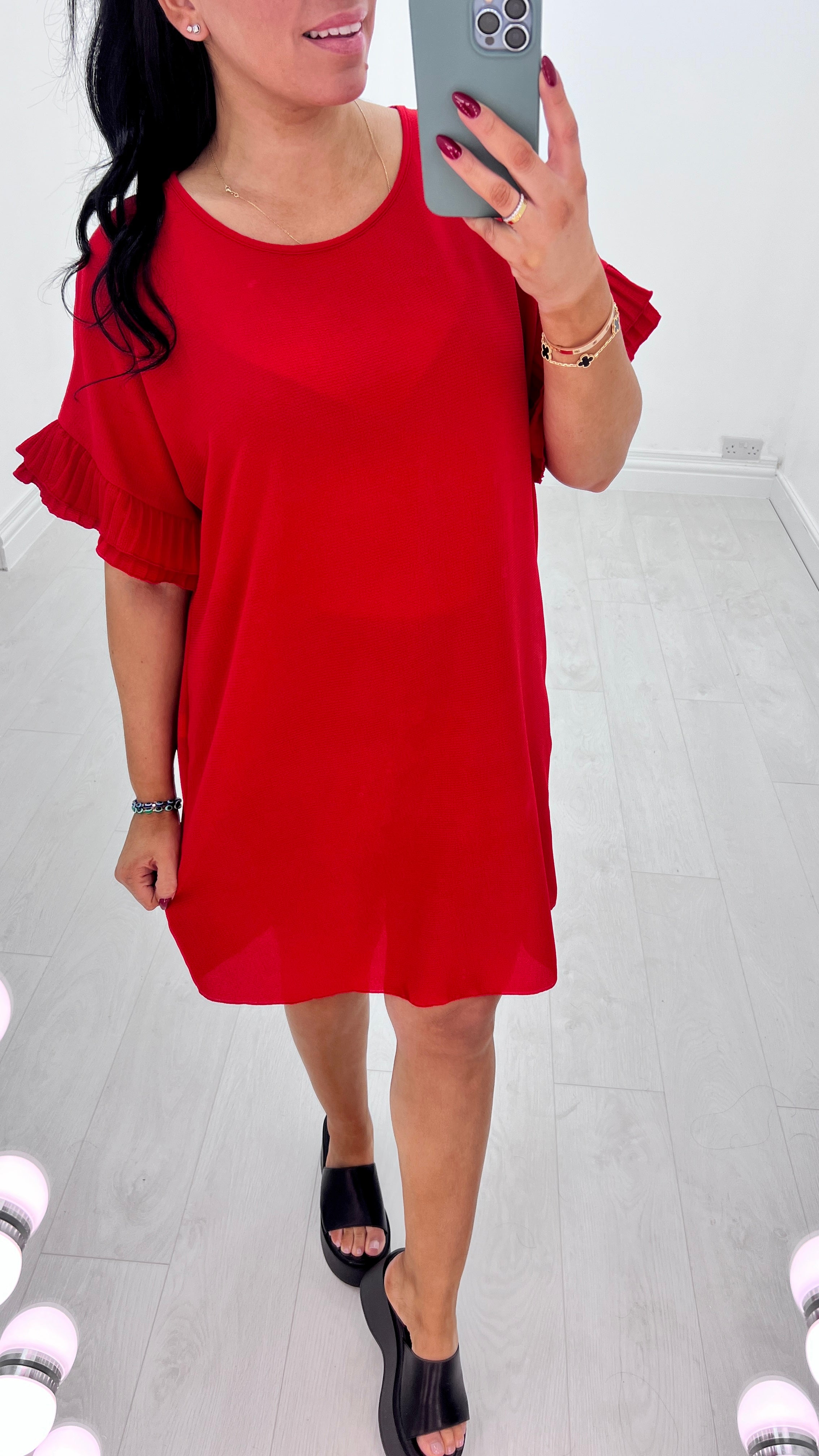 Jordan Pleated Frill Sleeve Loose Fit Dress