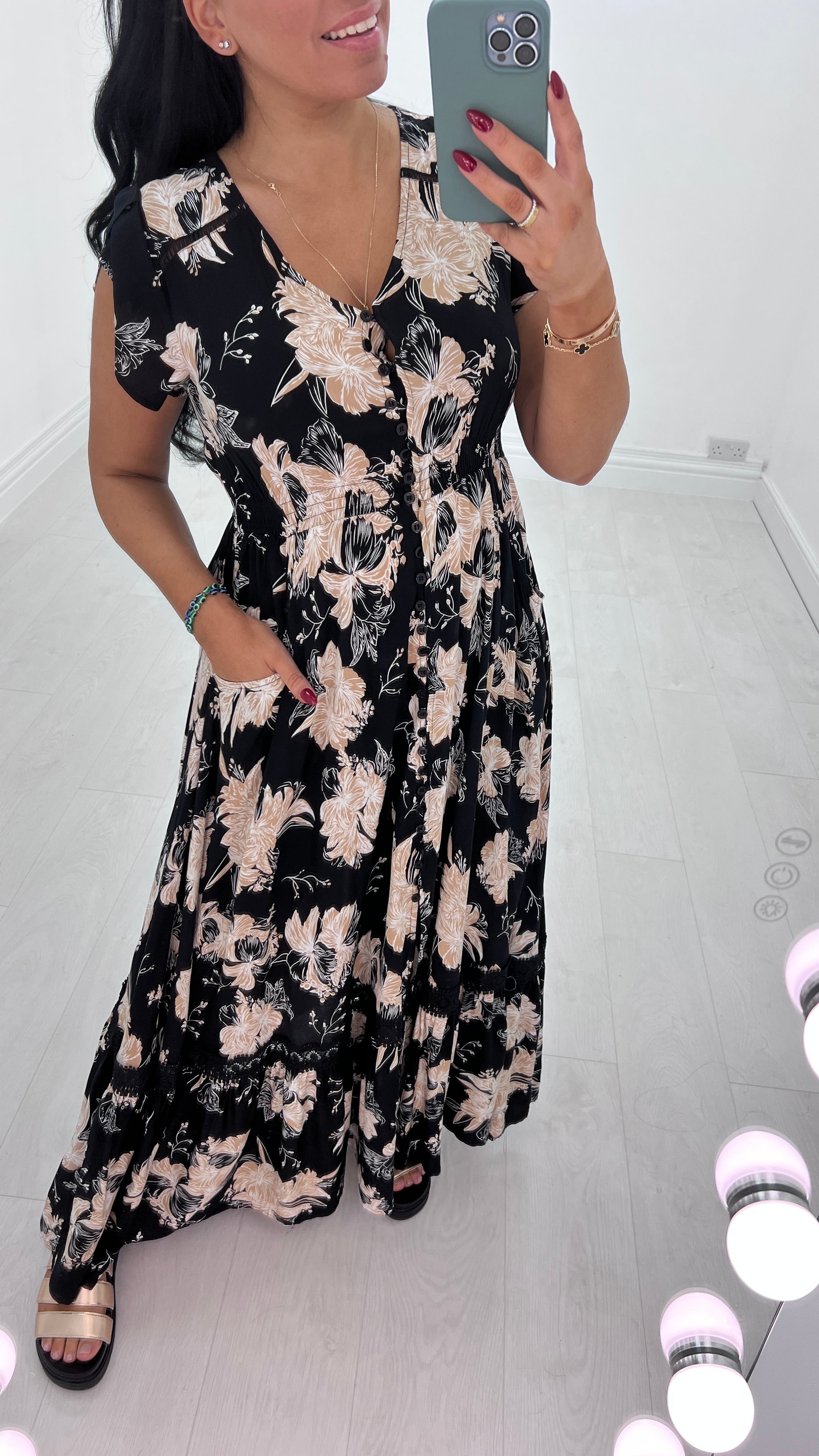 Lois Floral Print Frill Hem Maxi Dress