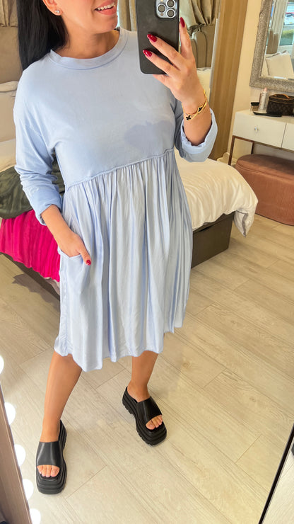 Wanda Duo Fabric Satin Hem Sweatshirt Dress