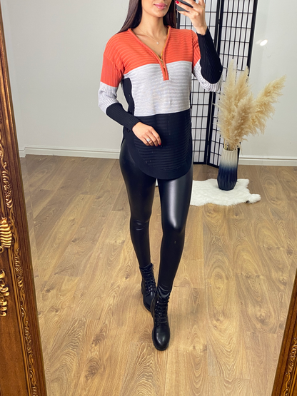 Crawford Ribbed Colour Block Zip Knit
