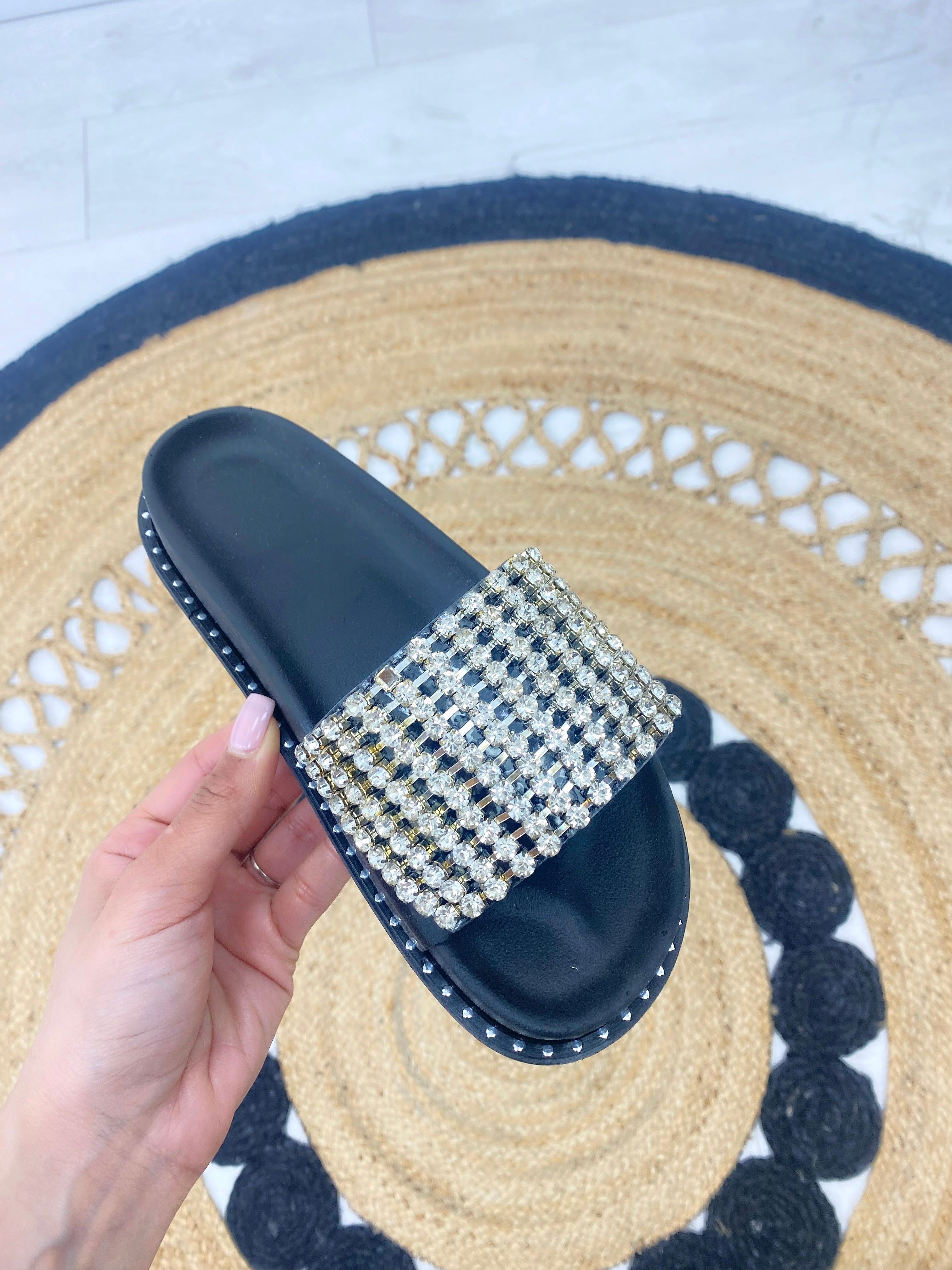 Elveena Black Diamante Sliders