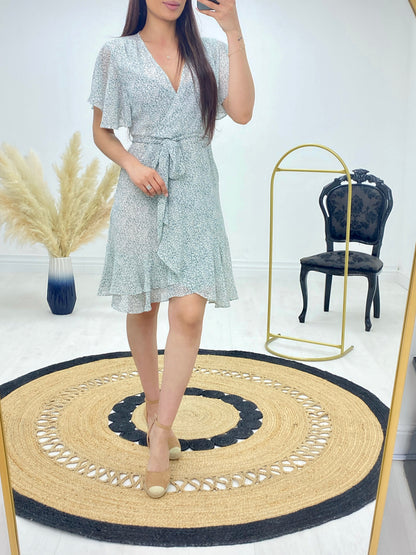 Bloomsbury Sage Ditsy Print Frill Dress