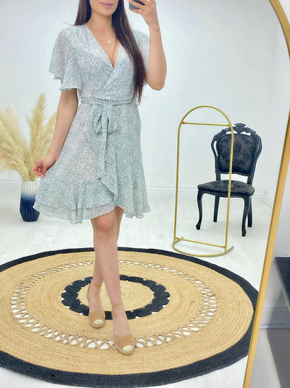 Bloomsbury Sage Ditsy Print Frill Dress