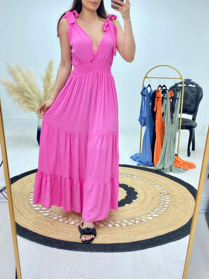 Sheldon V Neck Tiered Hem Dress