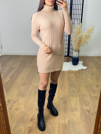 Violetta Cable Knit Roll Neck Jumper Dress
