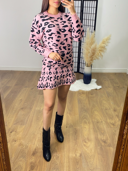 Simba Leopard Print Knitted Frill Hem Dress