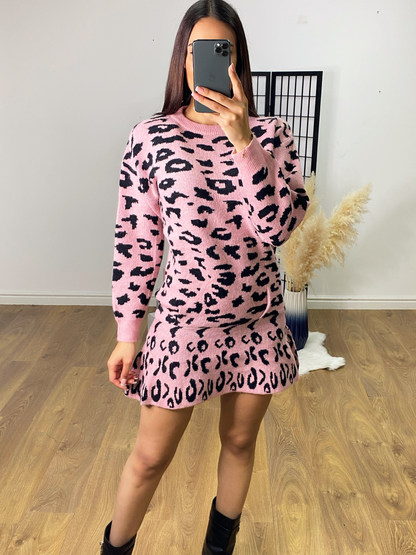 Simba Leopard Print Knitted Frill Hem Dress