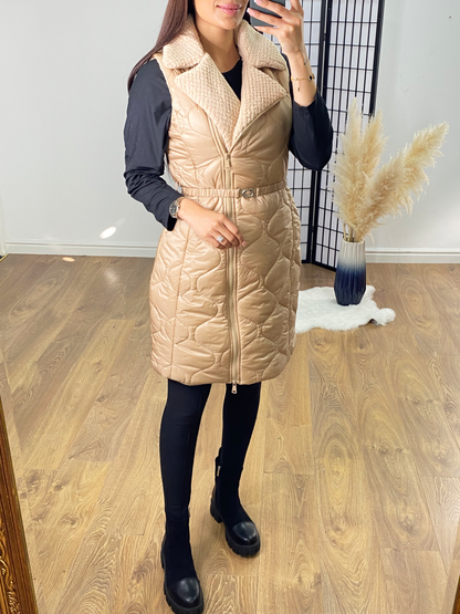 Carlotta Beige Teddy Collar Quilted Gilet