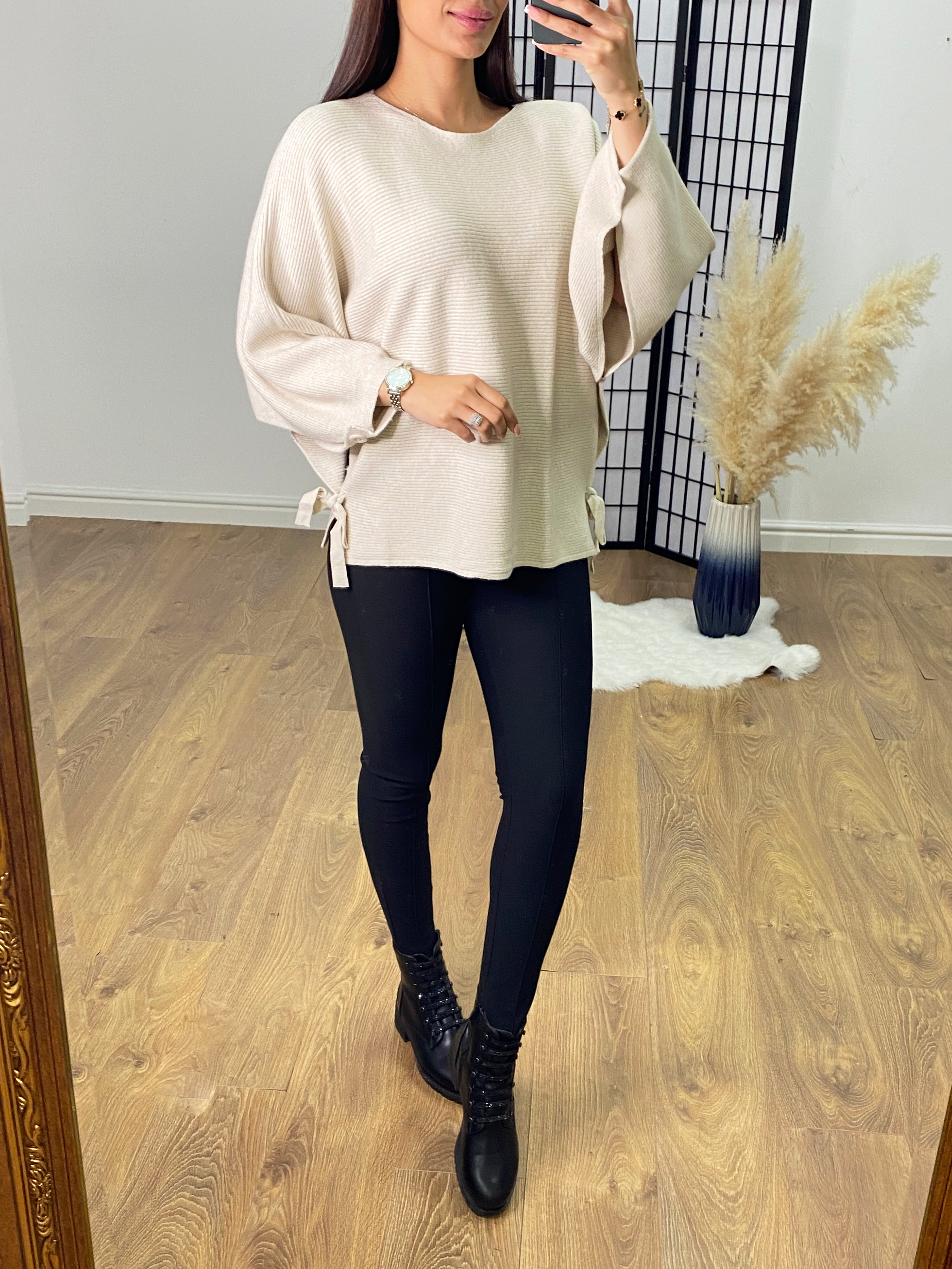 Kirby Ribbed Batwing Tie Side Jumper