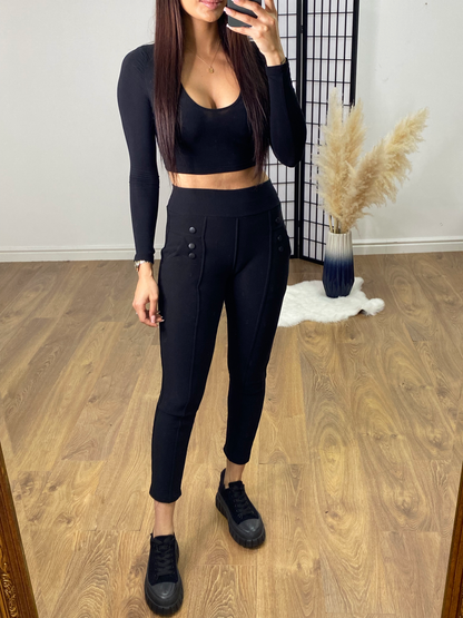 Samba Black Button Thermal Lined Leggings