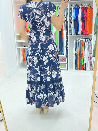 Sparta Navy Floral Ruffle Hem Maxi Dress
