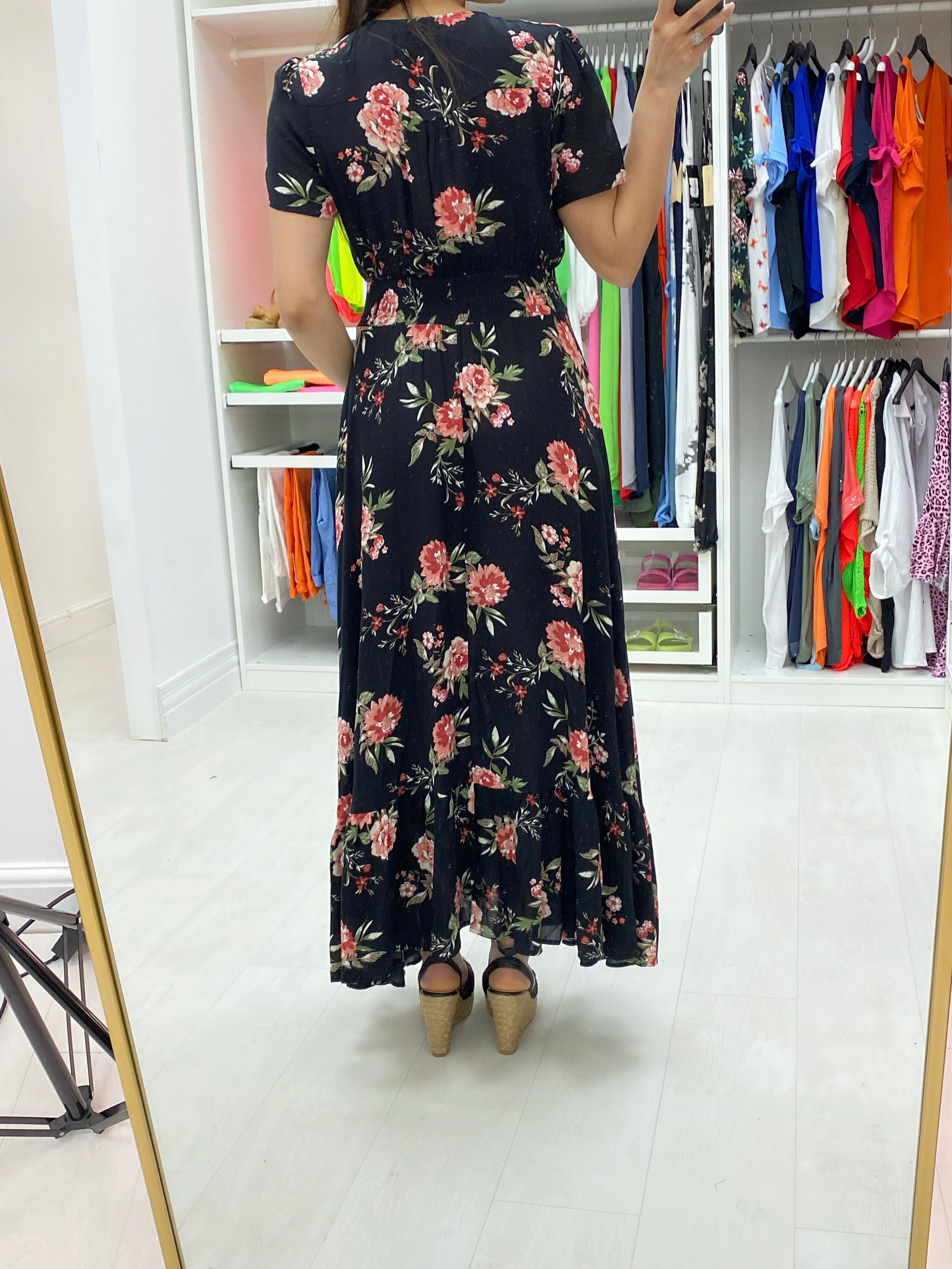 Fiesta Floral Print Frill Hem Maxi Dress