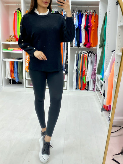 Junior Crochet Collar Ribbed Pearl Arm Knitted Jumper