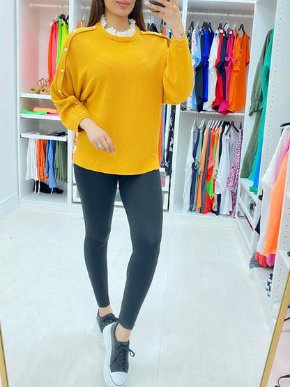 Junior Crochet Collar Ribbed Pearl Arm Knitted Jumper