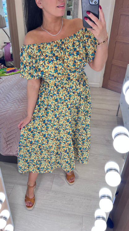 Neeko Floral Print Bardot Frill Dress