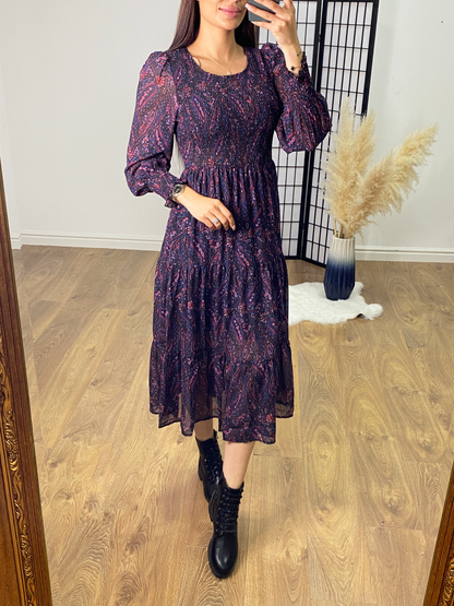 Lydie Paisley Print Tiered Hem Dress