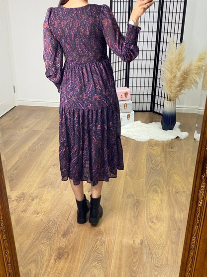 Lydie Paisley Print Tiered Hem Dress