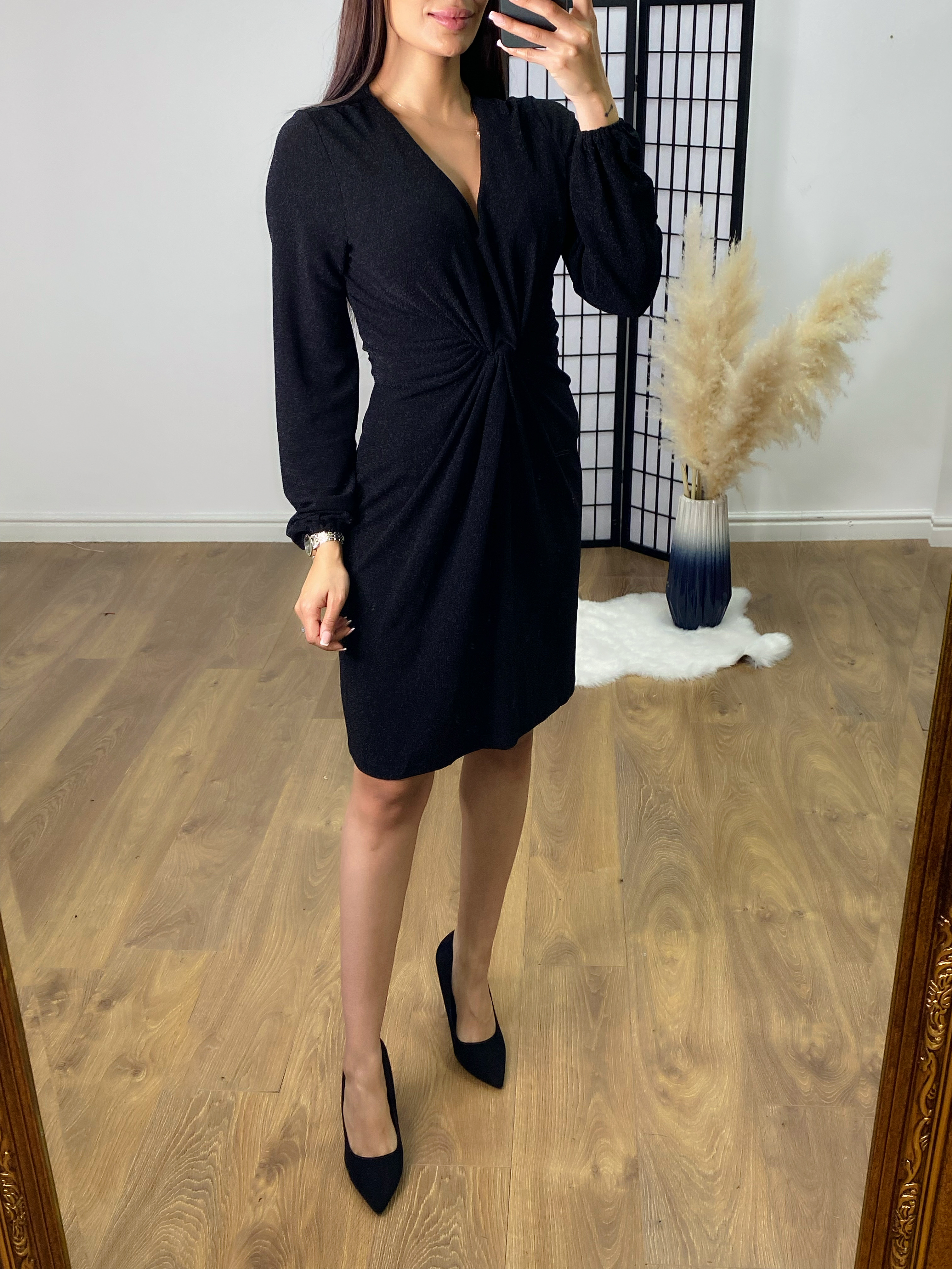 Jewel Black Lurex Twist Front Dress