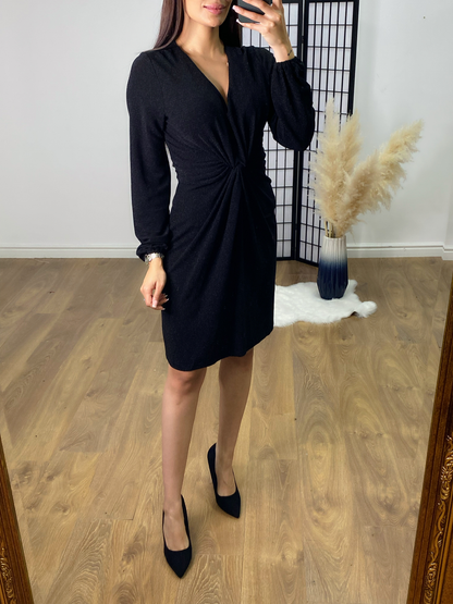 Jewel Black Lurex Twist Front Dress