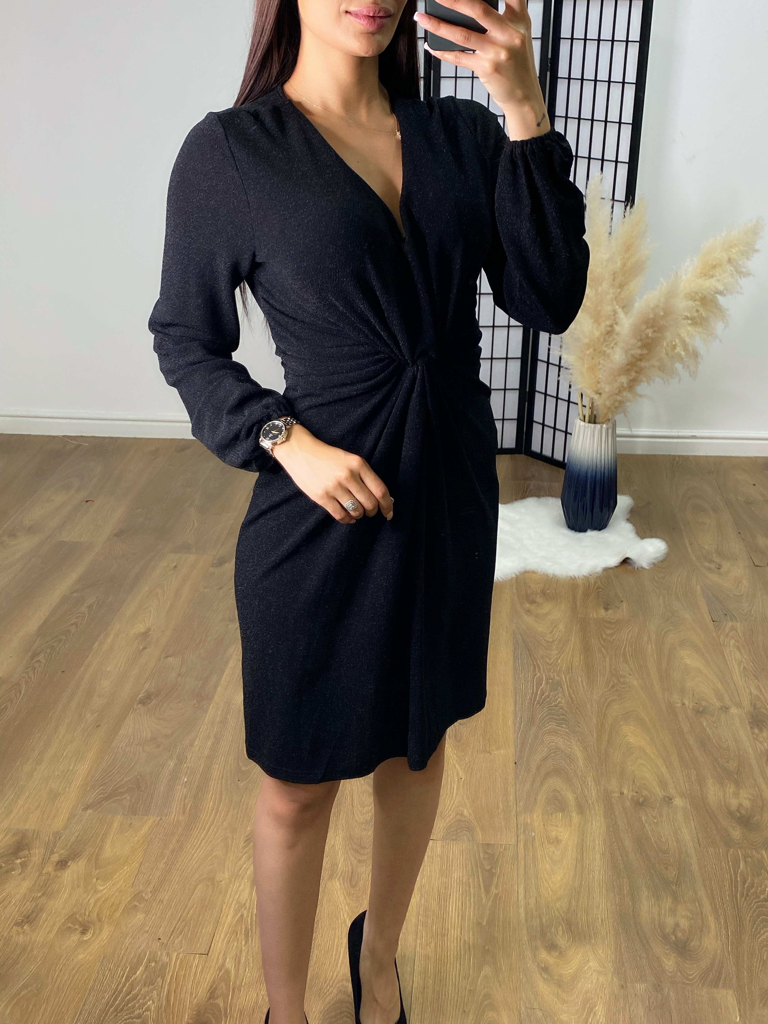 Jewel Black Lurex Twist Front Dress