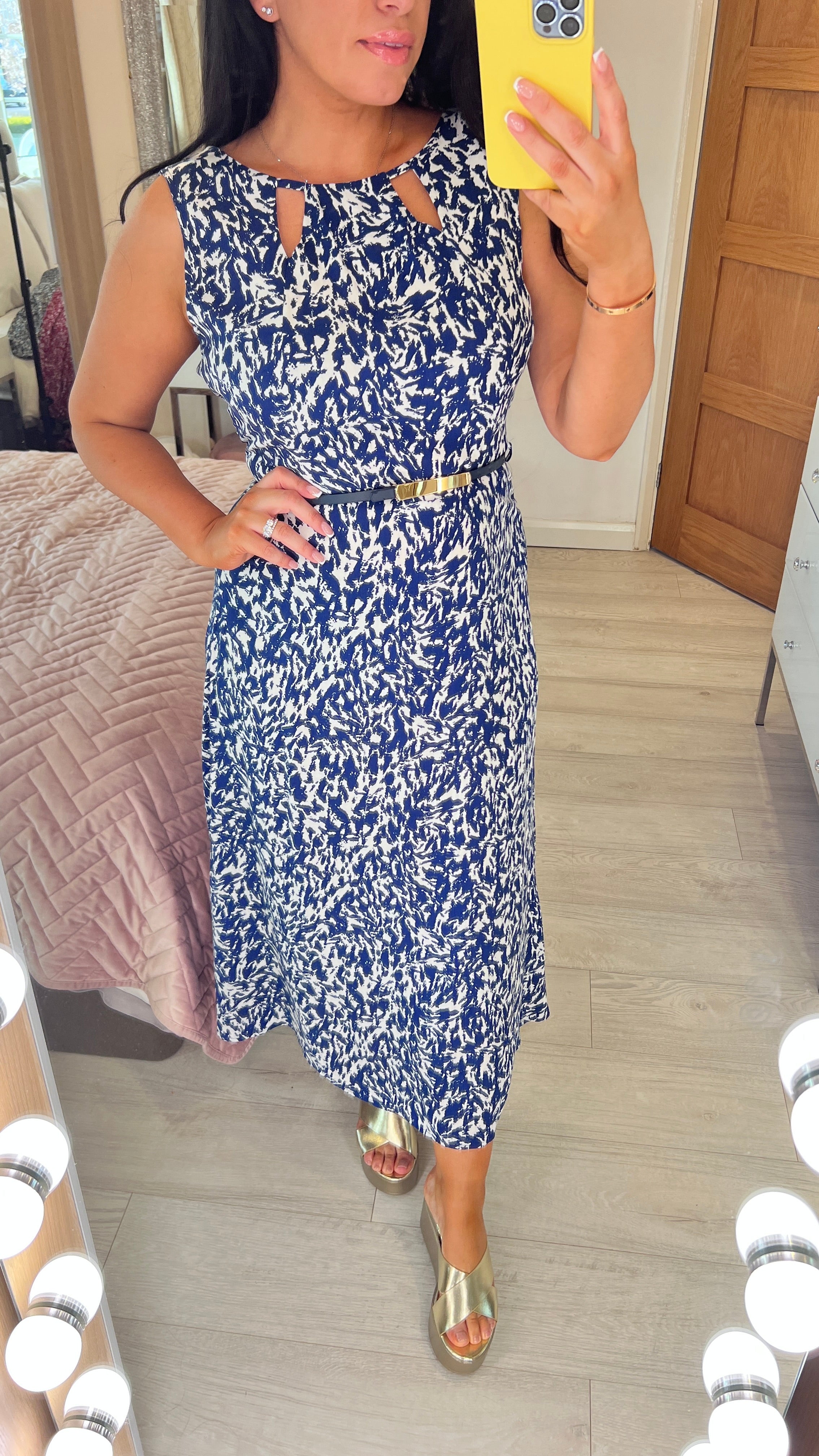 Thrive Navy Abstract Print Cut Out Dress