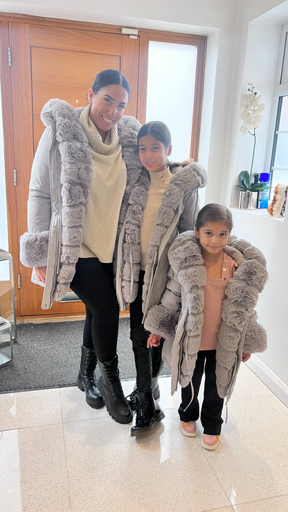 Jaya Grey KIDS Faux Fur Hooded Toggle Coat