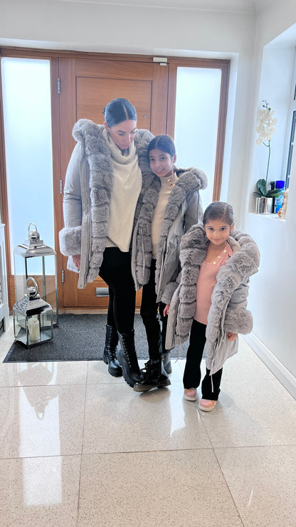 Jaya Grey KIDS Faux Fur Hooded Toggle Coat