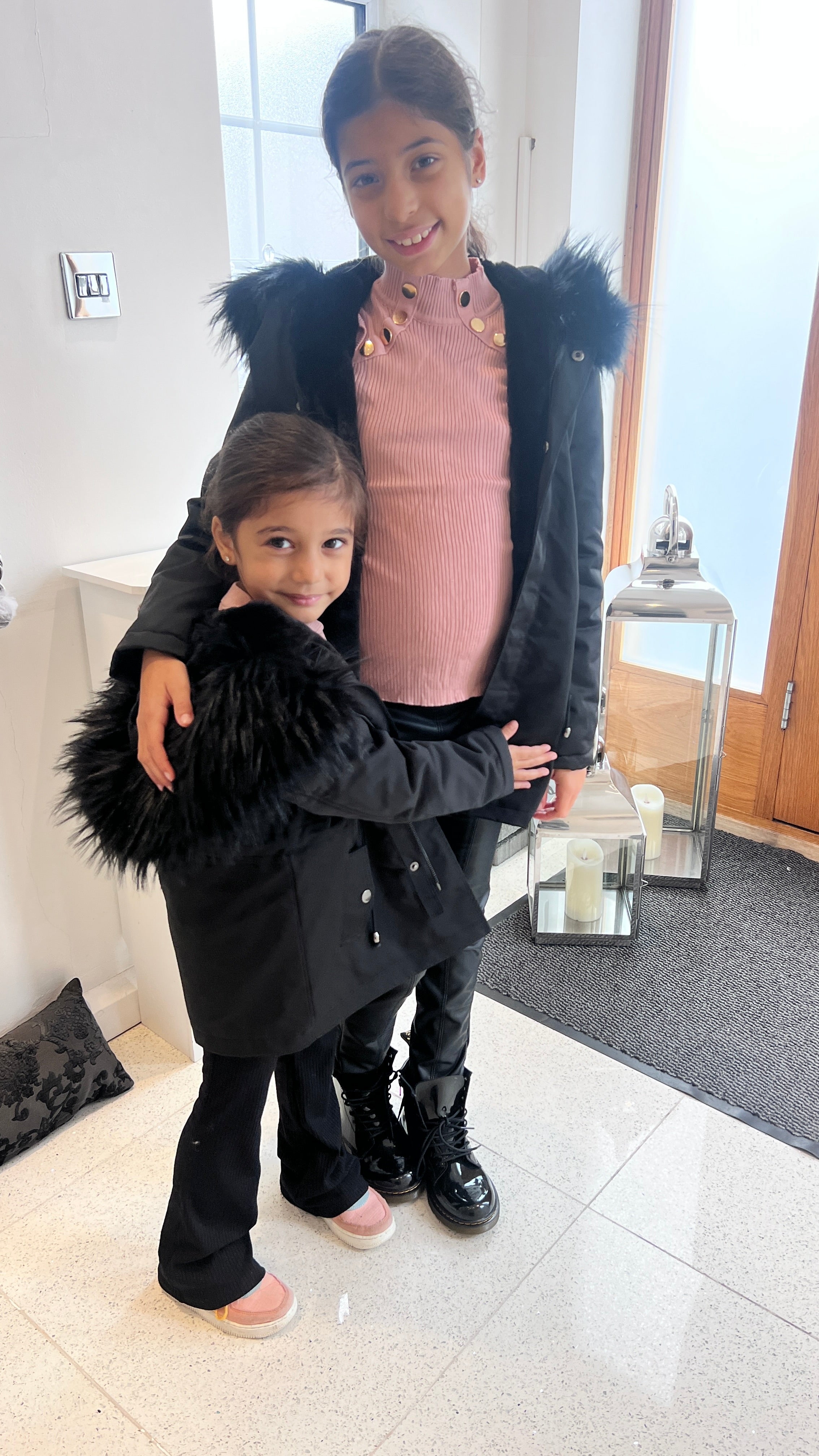 Polly Black Kids Faux Fur Hooded Coat