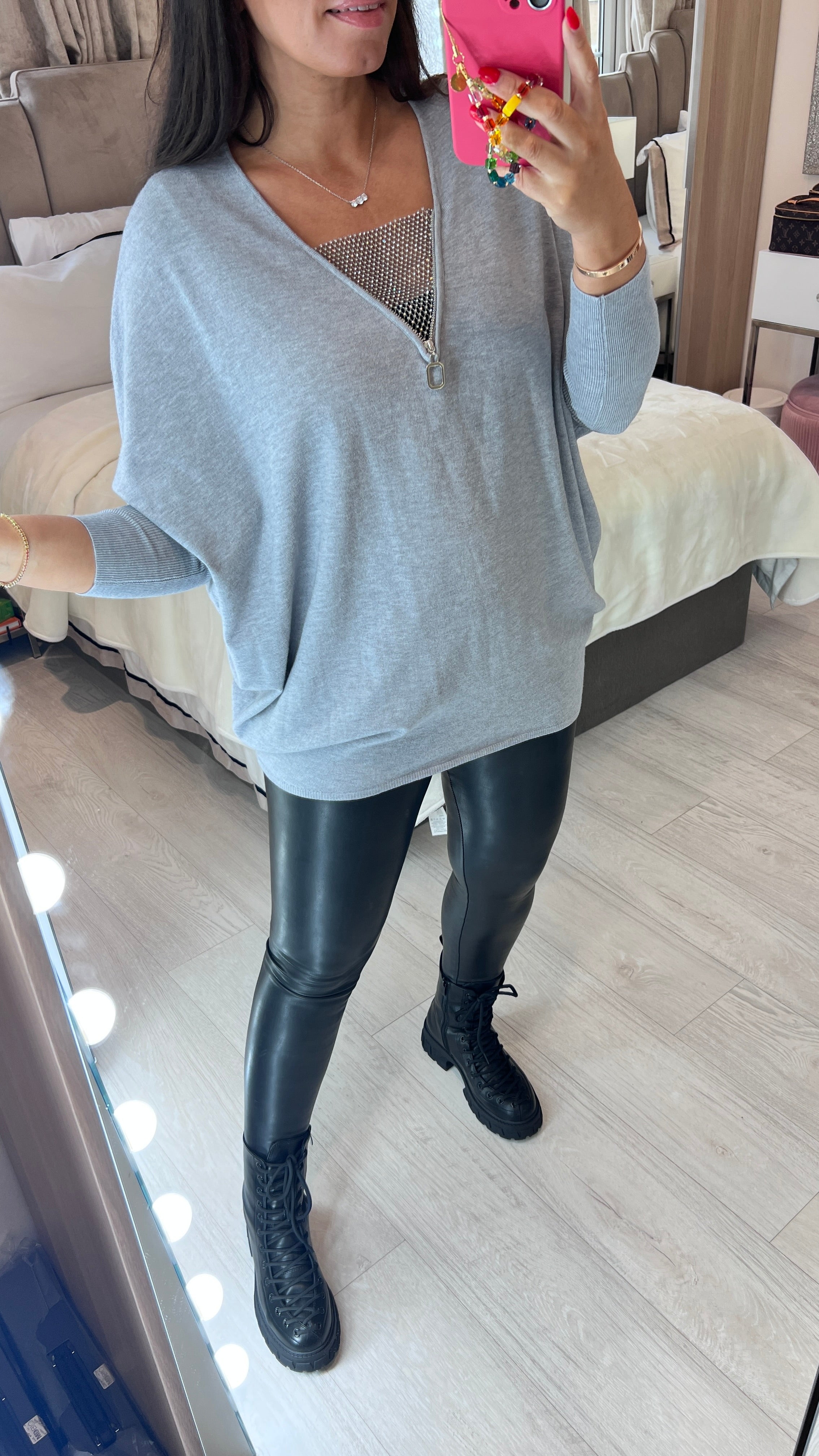 India Diamante Zip Detail Jumper