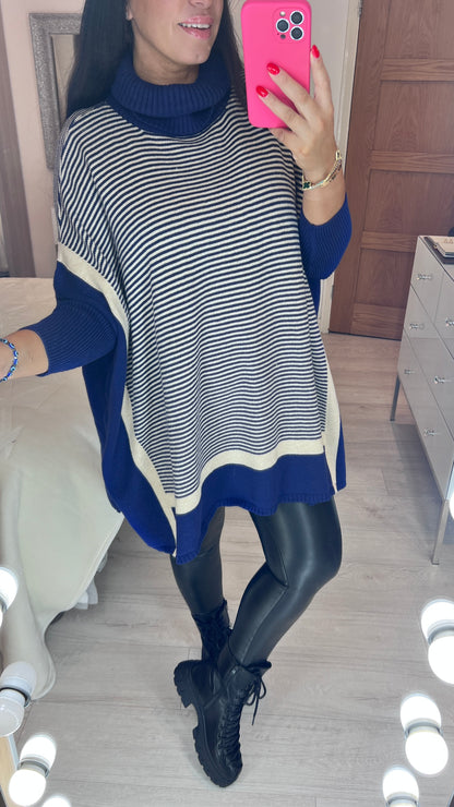 Alsima Striped Roll Neck Oversized Jumper