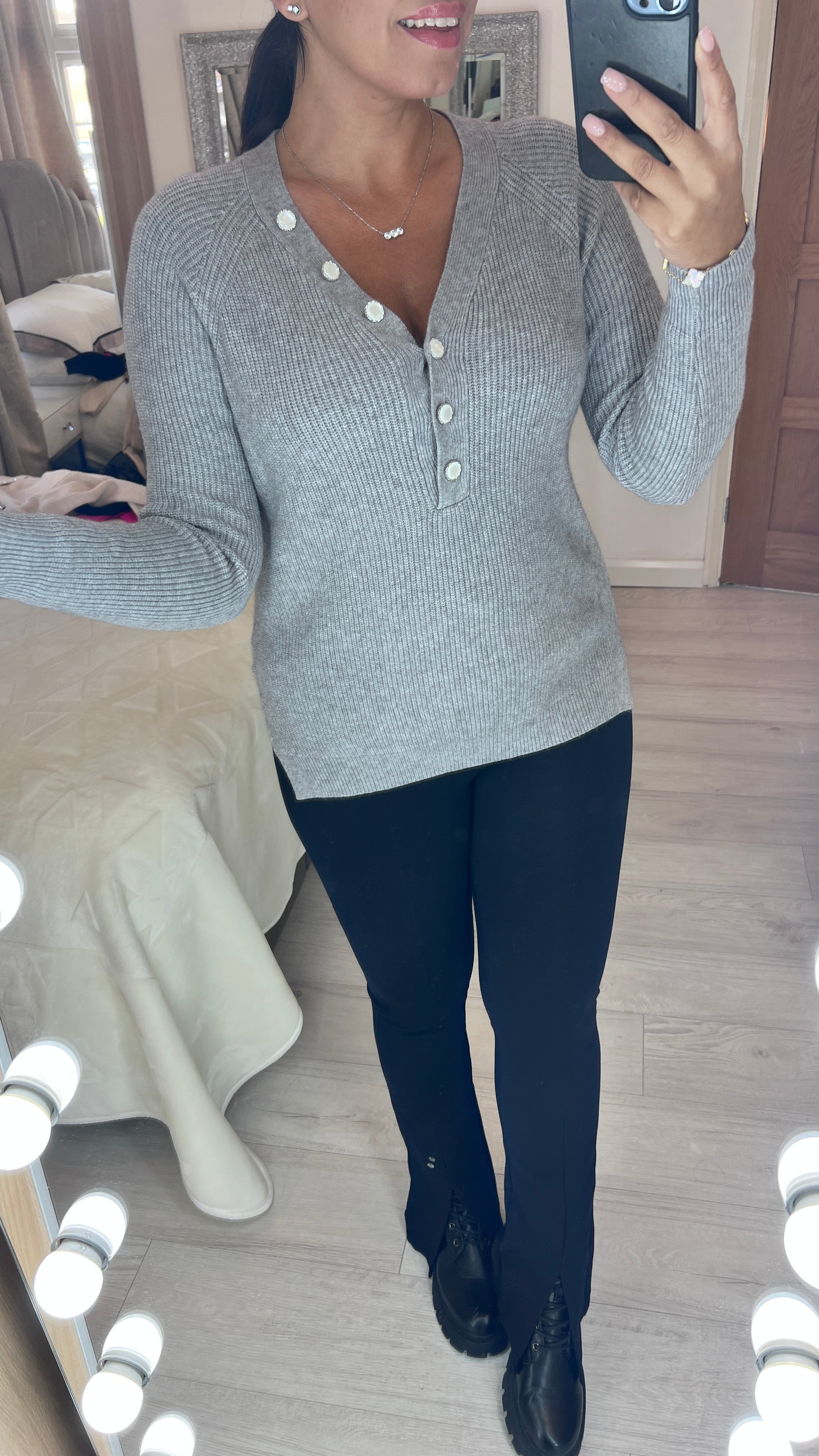 Shaney Button Detail Ribbed Jumper