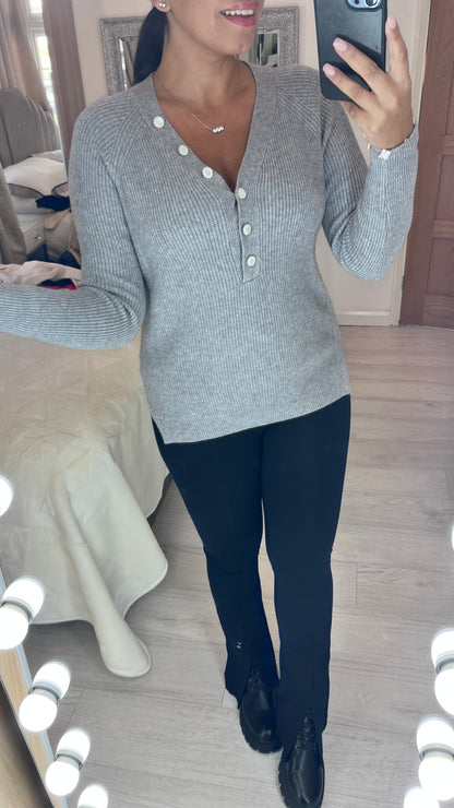 Shaney Button Detail Ribbed Jumper