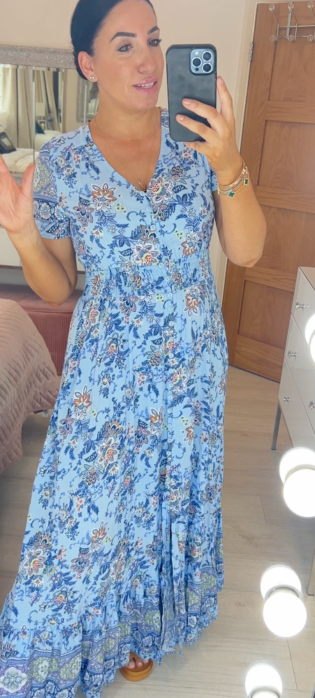 Kita Blue Paisley Print Maxi Dress