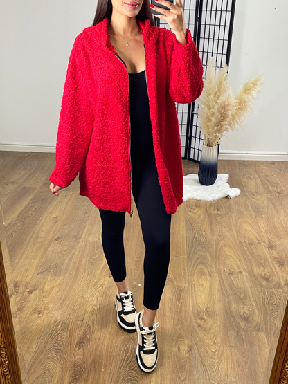 Tallie Oversized Teddy Zip Detailed Hooded Jumper