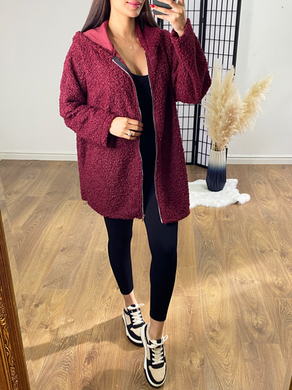Tallie Oversized Teddy Zip Detailed Hooded Jumper