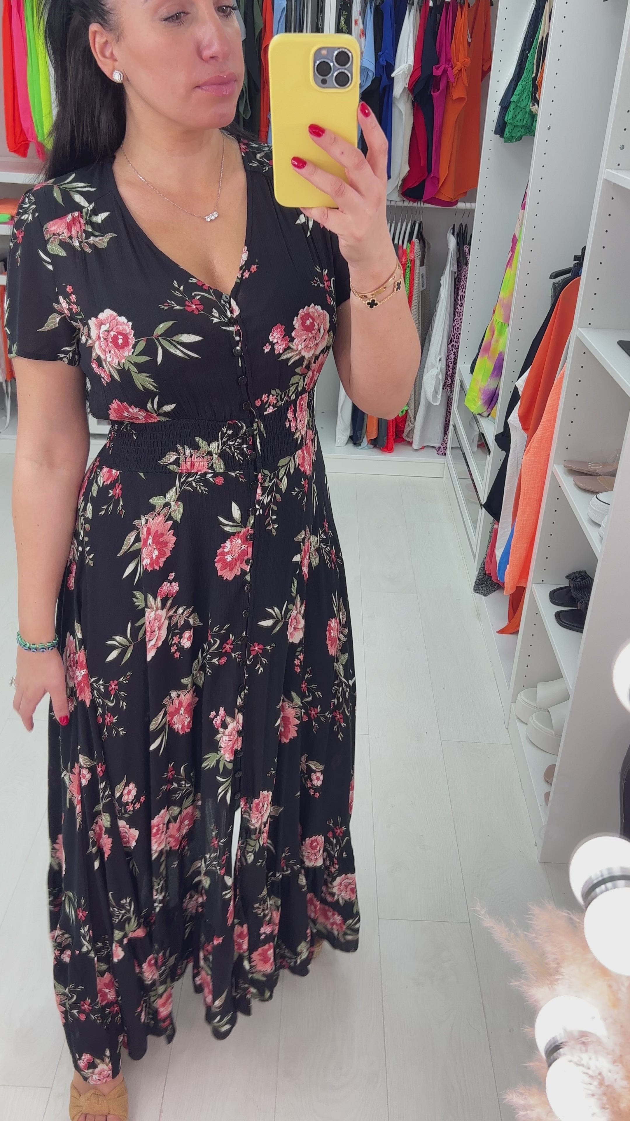 Load video: Fiesta Floral Print Frill Hem Maxi Dress