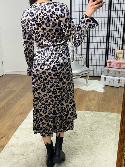 Addison Velvet Leopard Print Ruffle Detailed Dress