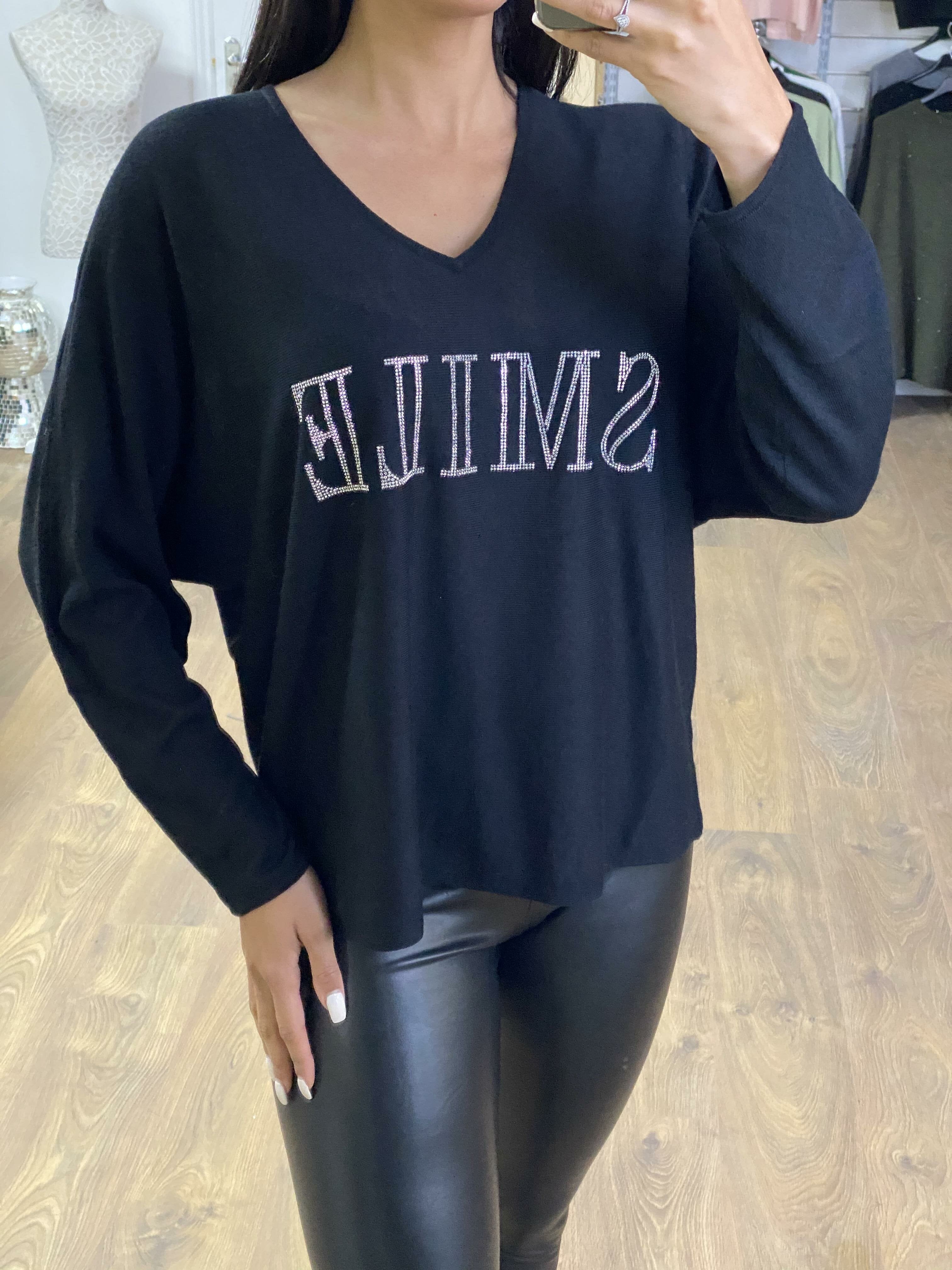 Aga Smile Slogan Loose Thin Knit Jumper