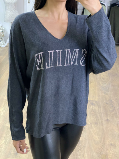 Aga Smile Slogan Loose Thin Knit Jumper