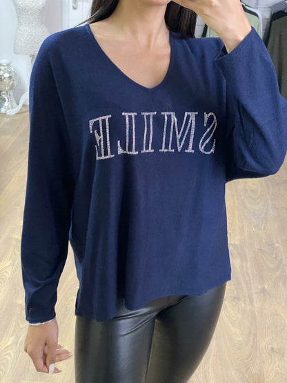 Aga Smile Slogan Loose Thin Knit Jumper