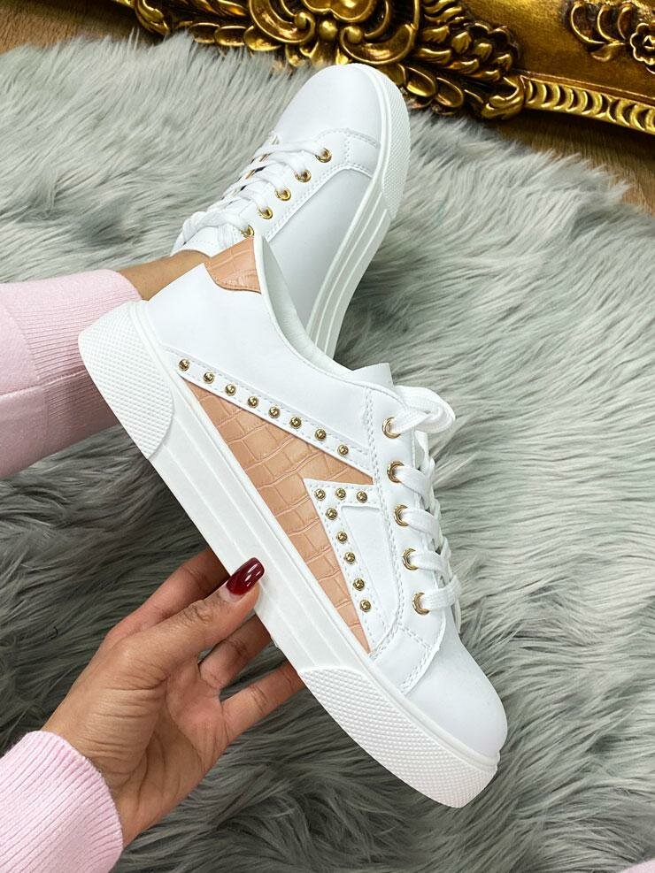 Alenie Studded Croc Faux Leather Colour Block Trainers