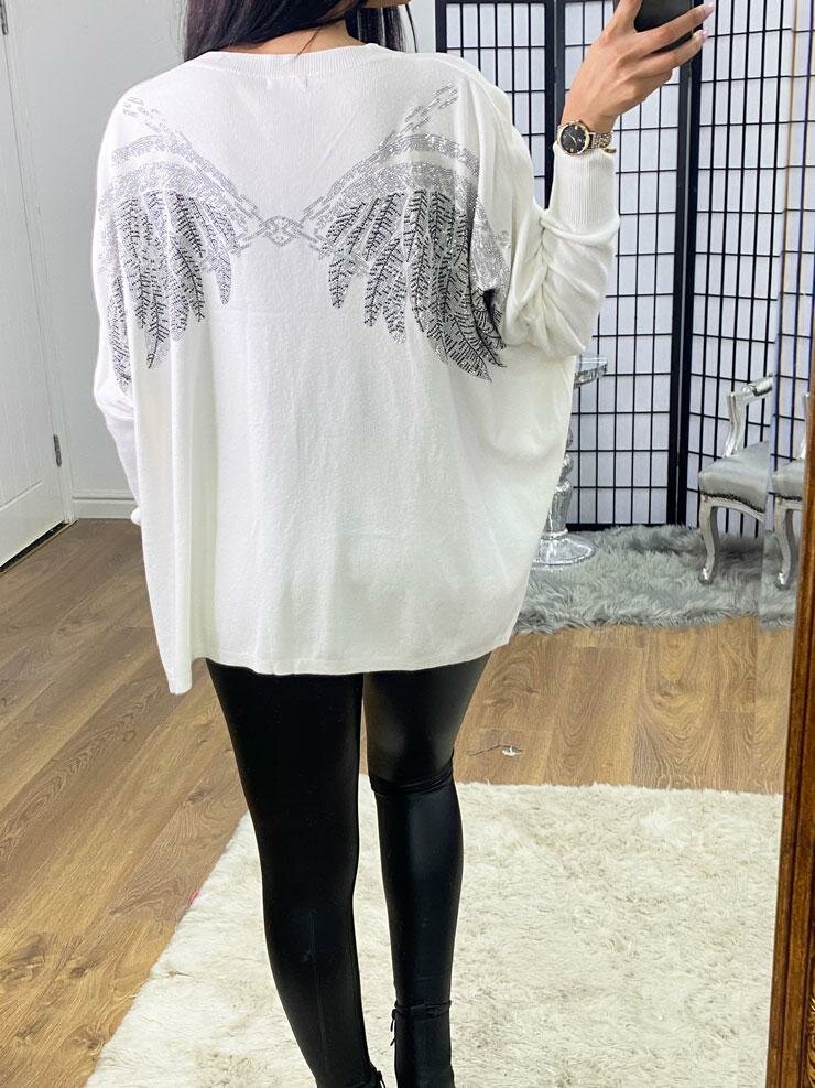 Jumper with sequin outlet wings on back