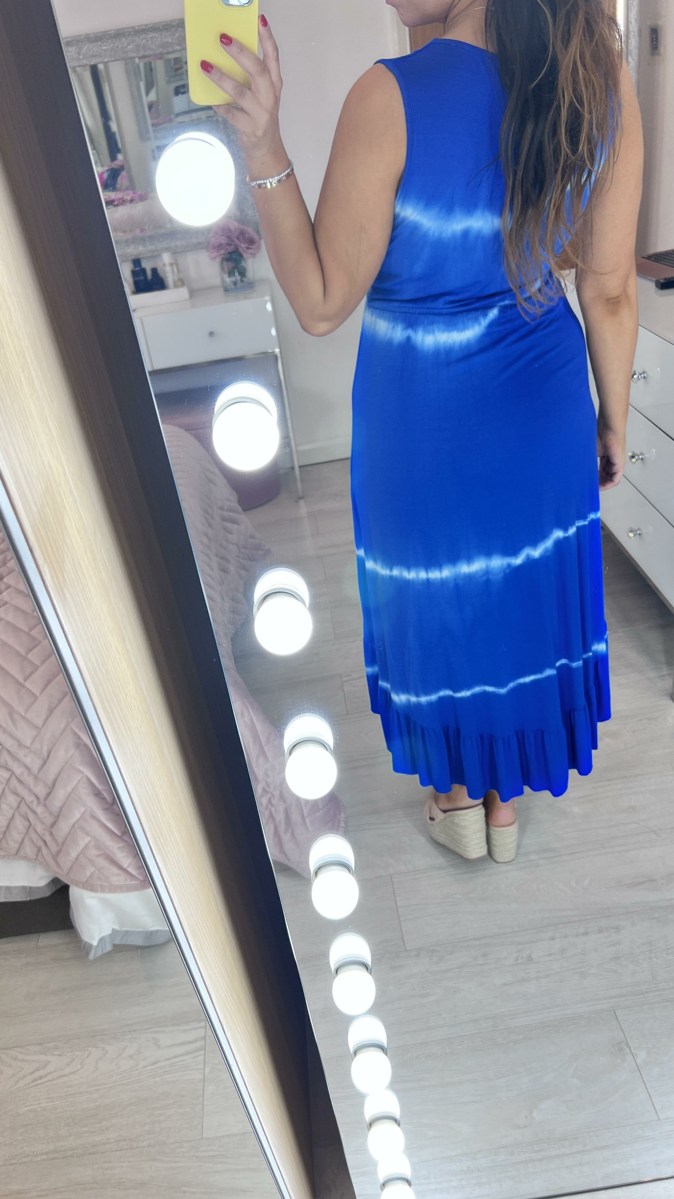 Allie Tie Dye Ruffle Dipped Hem Wrap Dress