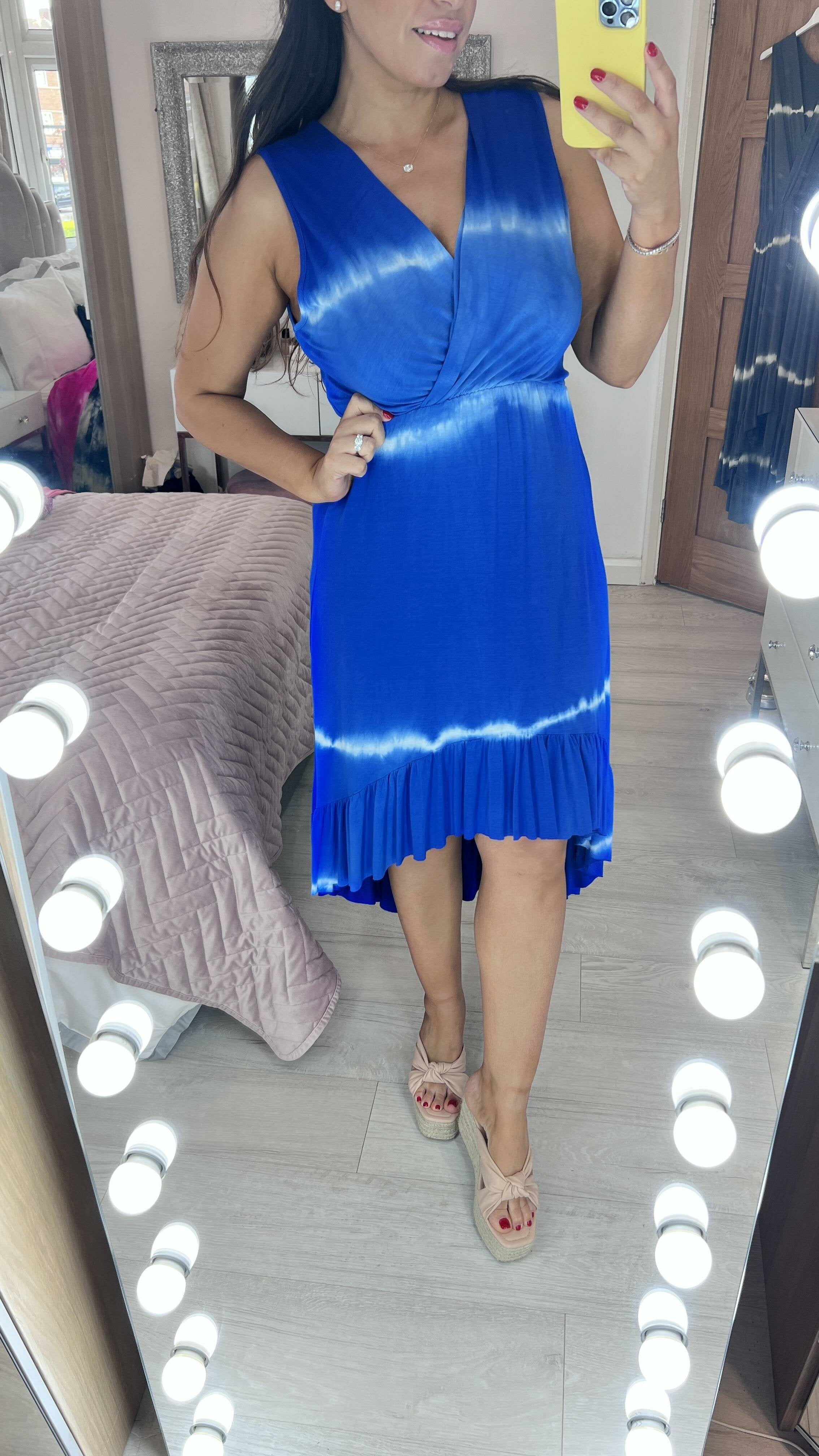 Allie Tie Dye Ruffle Dipped Hem Wrap Dress