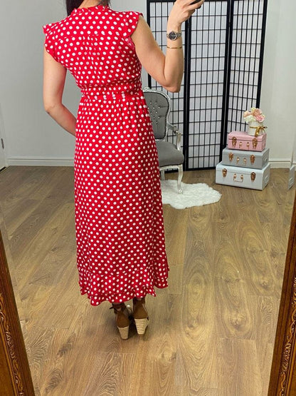 Altonio Red Polka Dot Tie Waist Maxi Dress