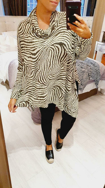 Alyson Zebra Print Roll Neck Top