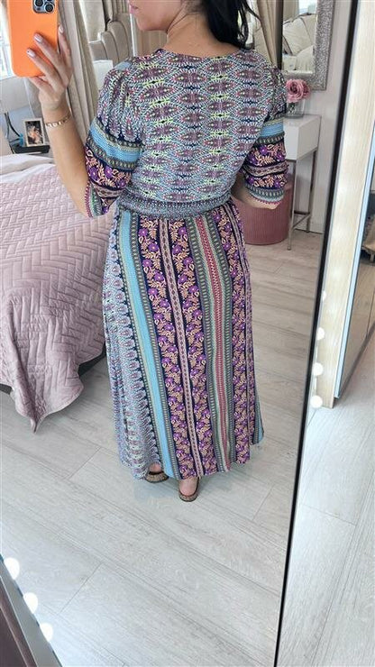 Anavrin Paisley Print Split Front Dress