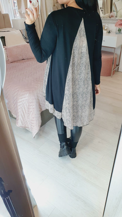 Anisha Monochrome Chiffon Back Detailed Dipped Hem Top