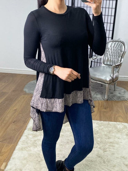 Anisha Printed Chiffon Back Detailed Dipped Hem Top